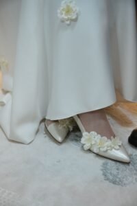 Floral Kitten Heels: The Complete 2026 Buying and Styling Guide close up of white floral kitten heel with embroidered flower detail on satin upper