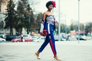 Floral Kitten Heels: The Complete 2026 Buying and Styling Guide gold flower heels styled with tailored trousers for office wear