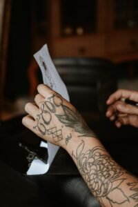 comparison of hand tattoo placement zones with labeled diagram